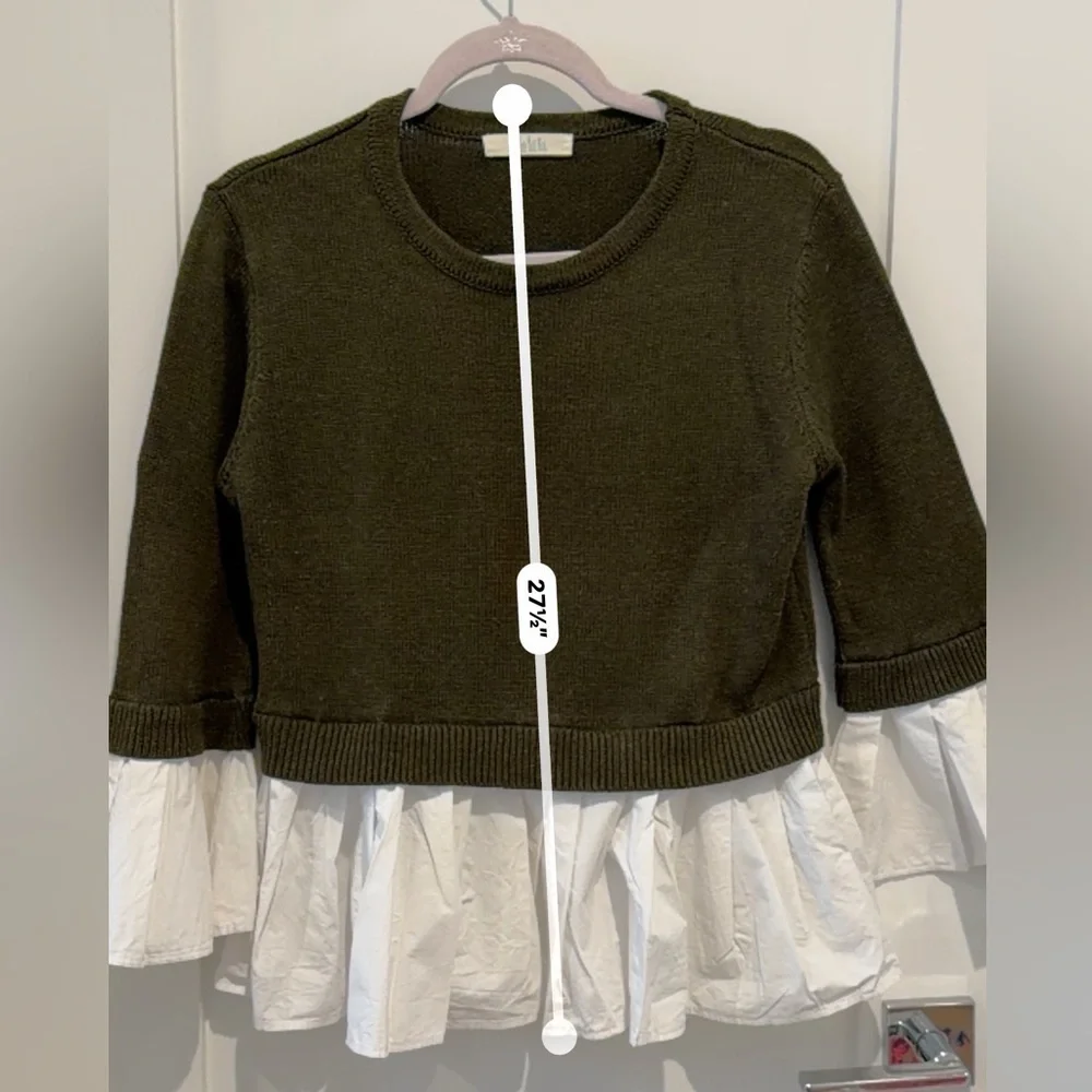 BLOUSE BOTTOM KNIT SWEATER Olive Green and White top M cottage girl